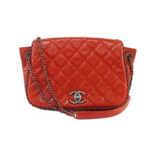 Chanel Matelasse Chain Shoulder Red Bag Coco Mark Vintage Silver